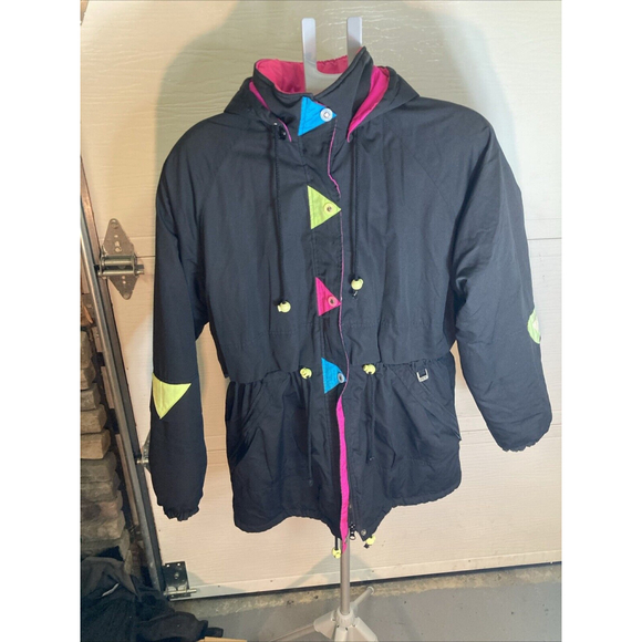 Vintage Women’s Fera Skiwear Snow Jacket Size 16 Neon Pink Blue Green Winter - Picture 1 of 16